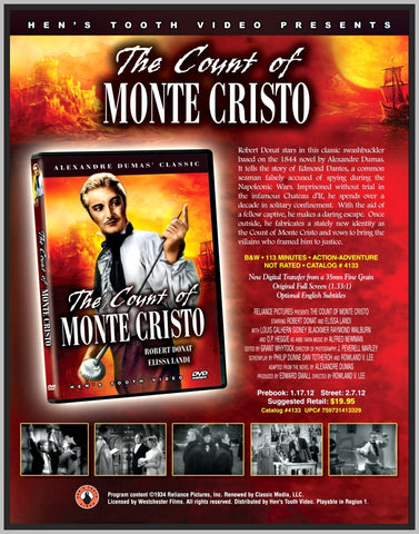 THE COUNT OF MONTE CRISTO - 1934 - WITH ROBERT DONAT - RARE DVD - COLORIZED