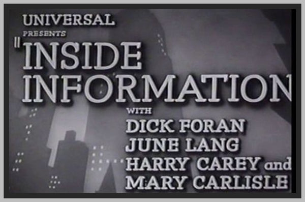 INSIDE INFORMATION - (1939) - DVD - WITH DICK FORAN, HARRY CAREY – TV ...